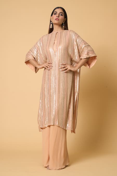 Nakul Sen Striped Pattern Sequined Kaftan Palazzo Set 