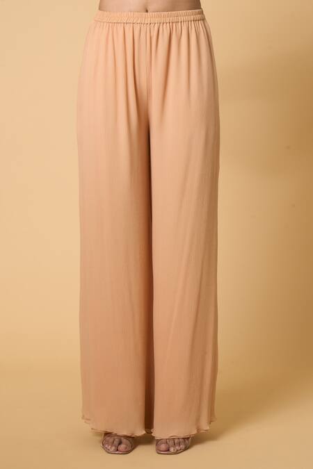 Nakul Sen Peach Chiffon, Silk Beads V-neck Striped Pattern Sequined Kaftan Palazzo Set Online at Aza Fashions Nakul Sen_Peach Chiffon, Silk Beads V-neck Striped Pattern Sequined Kaftan Palazzo Set _Online_at_Aza_Fashions