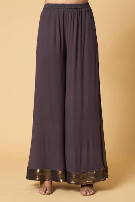 Nakul Sen Grey Silk, Chiffon Embroidery, Sequins Scoop Striped Kurta Farshi Palazzo Set at Aza Fashions Nakul Sen_Grey Silk, Chiffon Embroidery, Sequins Scoop Striped Kurta Farshi Palazzo Set _at_Aza_Fashions