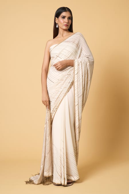 Buy Nakul Sen Ivory Silk, Chiffon Sequins Diagonal Saree With Unstitched Bouse Piece Online at Aza Fashions Buy_Nakul Sen_Ivory Silk, Chiffon Sequins Diagonal Saree With Unstitched Bouse Piece _Online_at_Aza_Fashions