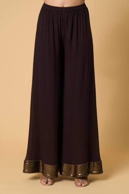 Buy Nakul Sen Brown Silk, Chiffon Sequins, Embroidery Striped Kurta Farshi Palazzo Set Buy_Nakul Sen_Brown Silk, Chiffon Sequins, Embroidery Striped Kurta Farshi Palazzo Set