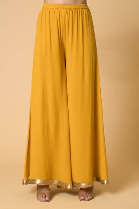 Shop Nakul Sen Yellow Silk, Chiffon Sequins Round Neck Metallic Kurta Palazzo Set Online at Aza Fashions Shop_Nakul Sen_Yellow Silk, Chiffon Sequins Round Neck Metallic Kurta Palazzo Set _Online_at_Aza_Fashions