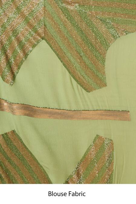 Buy_Nakul Sen_Green Silk, Chiffon Sequins Striped Pastel Saree With Unstitched Blouse Piece _Online_at_Aza_Fashions