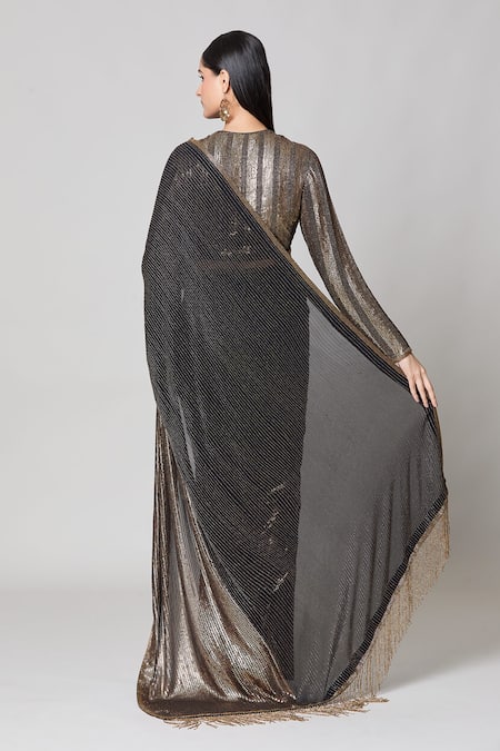 Nakul Sen Metallic Sequin Saree With Embroidered Blouse 
