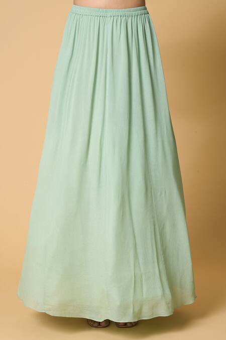 Nakul Sen_Blue Silk, Chiffon Sequins, Cut Work Striped Jacket With Crinkled Skirt Set _Online_at_Aza_Fashions