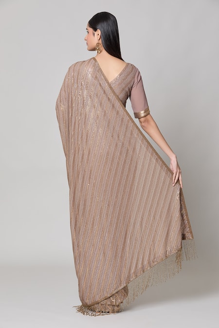 Nakul Sen Striped Metallic Sequin Saree With Blouse 