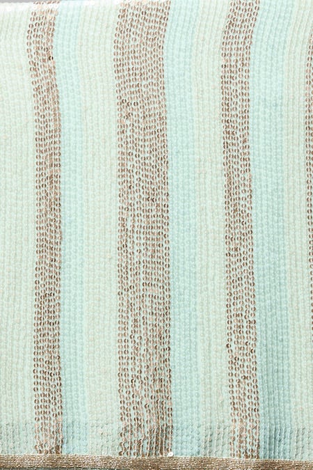 Nakul Sen_Blue Silk, Chiffon Sequins Mandarin Collar Embroidered Short Kurta Gharara Set _Online_at_Aza_Fashions