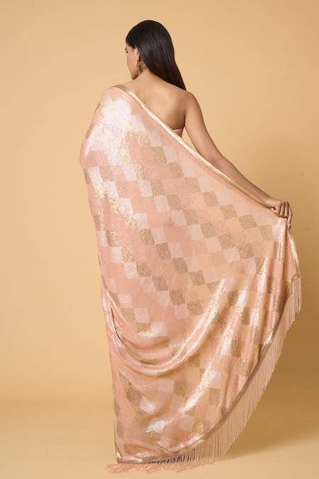 Nakul Sen Diamond Pattern Sequin Saree With Unstitched Blouse Piece 