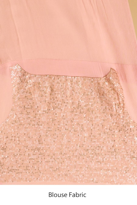 Buy_Nakul Sen_Pink Silk, Chiffon Sequins Diamond Pattern Saree With Unstitched Blouse Piece 