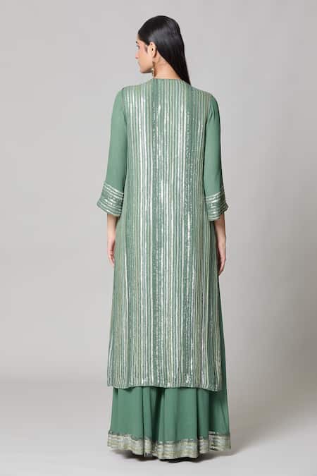 Nakul Sen Linear Sequin Embroidered Kurta Palazzo Set 