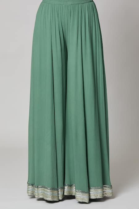 Buy Nakul Sen Green Silk, Chiffon Sequins, Embroidery Keyhole Neck Linear Kurta Palazzo Set Online at Aza Fashions Buy_Nakul Sen_Green Silk, Chiffon Sequins, Embroidery Keyhole Neck Linear Kurta Palazzo Set _Online_at_Aza_Fashions