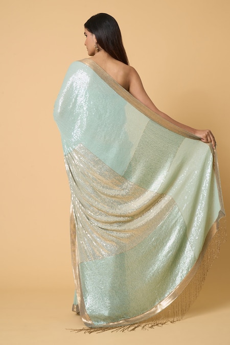 Nakul Sen Tonal Sequin Saree With Unstitched Blouse Piece 