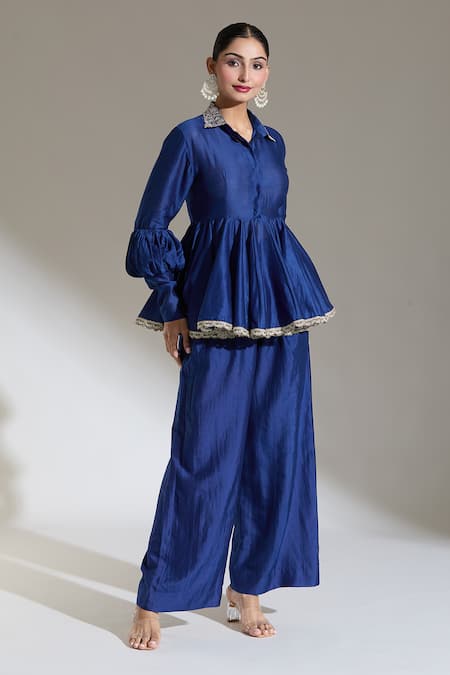 Jayanti Reddy_Blue Solid Palazzo Pant _Online_at_Aza_Fashions