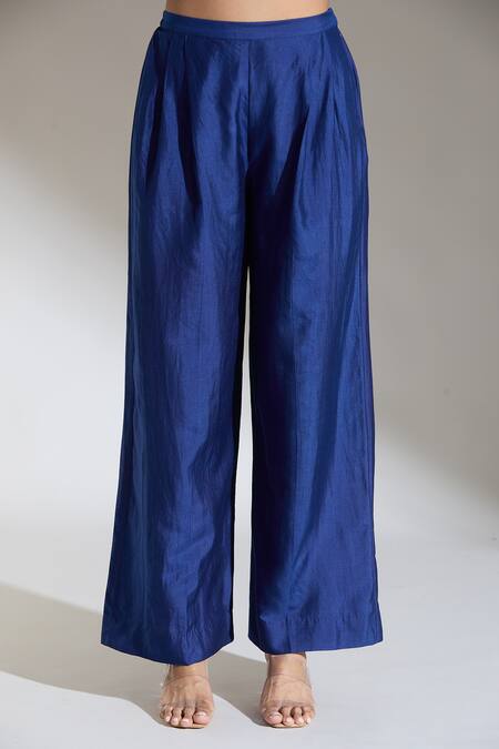Shop_Jayanti Reddy_Blue Solid Palazzo Pant _Online_at_Aza_Fashions
