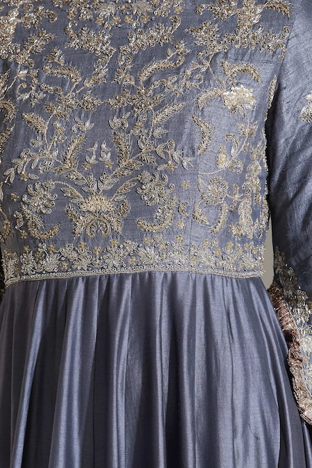 Jayanti Reddy_Grey Embroidery Round Neck Dori Anarkali _at_Aza_Fashions