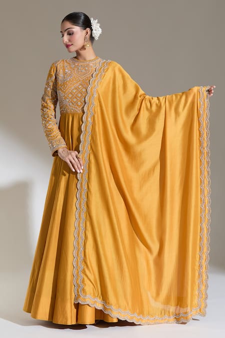 JAYANTI REDDY Double Scalloped Border Chanderi Dupatta 