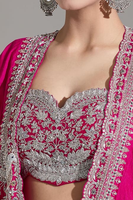 Shop_Jayanti Reddy_Pink Embroidered Floral Vine Bird Cape _Online_at_Aza_Fashions