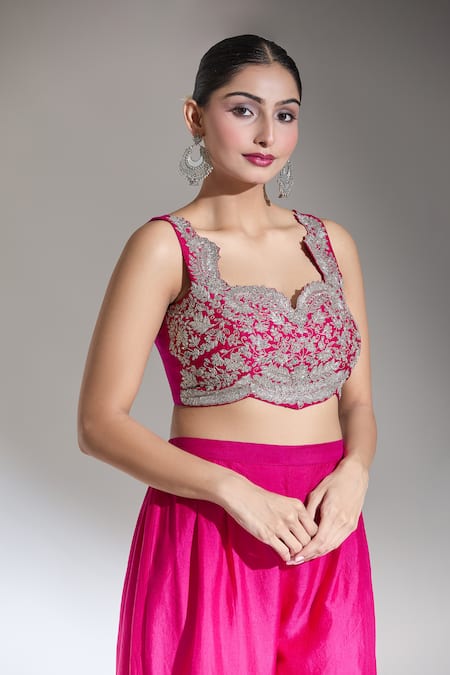 Jayanti Reddy Pink Embroidery Sweetheart Neck Floral Zardozi Bandeau Online at Aza Fashions Jayanti Reddy_Pink Embroidery Sweetheart Neck Floral Zardozi Bandeau _Online_at_Aza_Fashions
