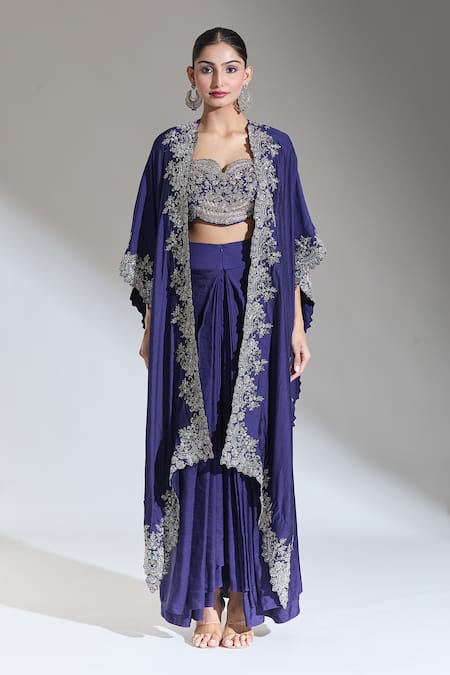 Buy Jayanti Reddy Purple Floral Zardozi Raja Embroidered Cape Buy_Jayanti Reddy_Purple Floral Zardozi Raja Embroidered Cape