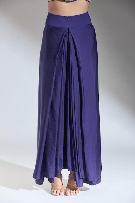 Jayanti Reddy_Purple Zipper Solid Pleated Draped Skirt _Online_at_Aza_Fashions