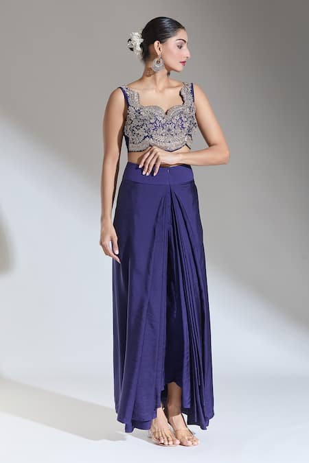 Shop_Jayanti Reddy_Purple Zipper Solid Pleated Draped Skirt _Online_at_Aza_Fashions