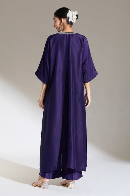 Shop Jayanti Reddy Purple Sequins V-neck Zardozi Embroidered Yoke Kaftan at Aza Fashions Shop_Jayanti Reddy_Purple Sequins V-neck Zardozi Embroidered Yoke Kaftan _at_Aza_Fashions