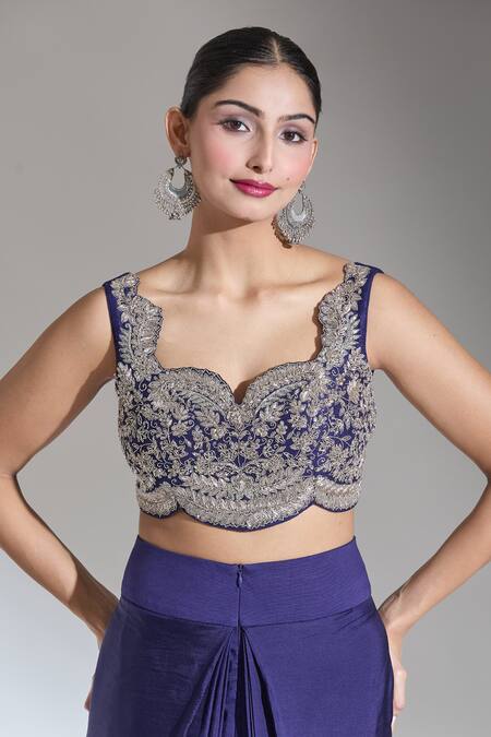 Jayanti Reddy_Purple Embroidered Floral Sweetheart Zardozi Bandeau _Online_at_Aza_Fashions