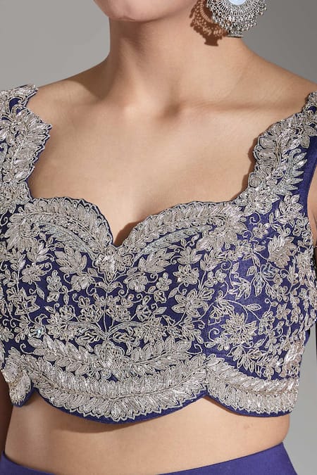 Buy_Jayanti Reddy_Purple Embroidered Floral Sweetheart Zardozi Bandeau _Online_at_Aza_Fashions