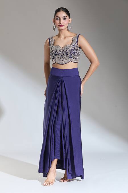 Shop_Jayanti Reddy_Purple Embroidered Floral Sweetheart Zardozi Bandeau _Online_at_Aza_Fashions