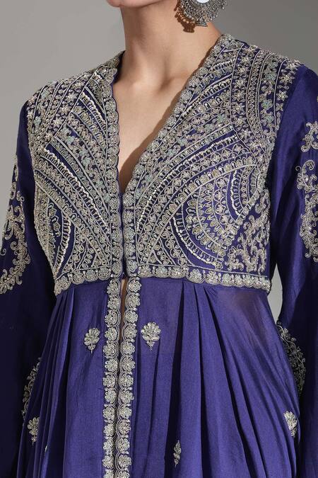 Jayanti Reddy Purple Chanderi Zari, Embroidery V-neck Kashi Front Slit Anarkali at Aza Fashions Jayanti Reddy_Purple Chanderi Zari, Embroidery V-neck Kashi Front Slit Anarkali _at_Aza_Fashions