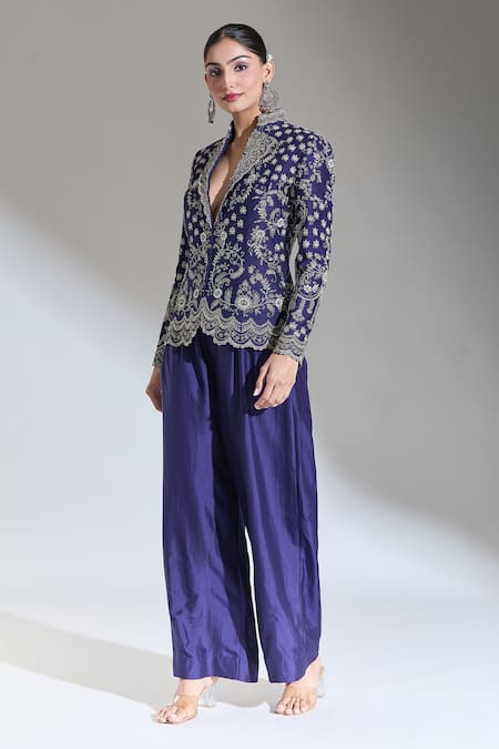 Shop_Jayanti Reddy_Purple Solid Plain Palazzo Pant _at_Aza_Fashions