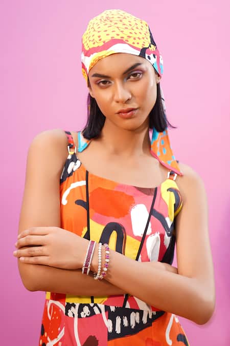 ZeN'S Couture_Multi Color Poplin Abstract Round Erica Pattern Jumpsuit_Online_at_Aza_Fashions