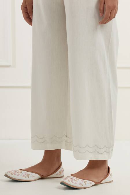 Buy_Kamaltaas_Pink Linen Embroidery Thread Boat Neck Gardenia And Pittan Top With Pant 