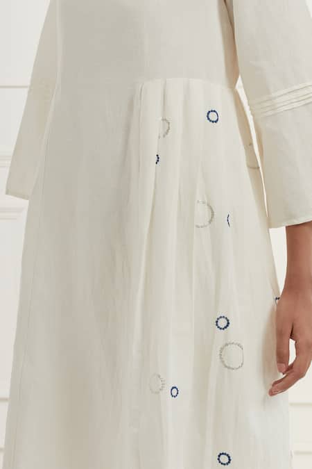 Kamaltaas White Linen Embroidery Shirt Boat Neck Bubble Pittan Midi Dress at Aza Fashions Kamaltaas_White Linen Embroidery Shirt Boat Neck Bubble Pittan Midi Dress _at_Aza_Fashions