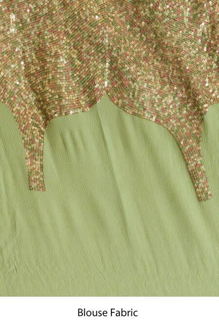 Buy_Nakul Sen_Green Silk, Chiffon Sequins Saree With Unstitched Blouse Piece 