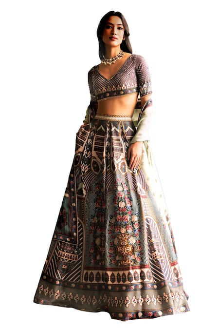 Falguni Shane Peacock Multi Color Floral Embroidered Lehenga Set Online at Aza Fashions Falguni Shane Peacock_Multi Color Floral Embroidered Lehenga Set _Online_at_Aza_Fashions