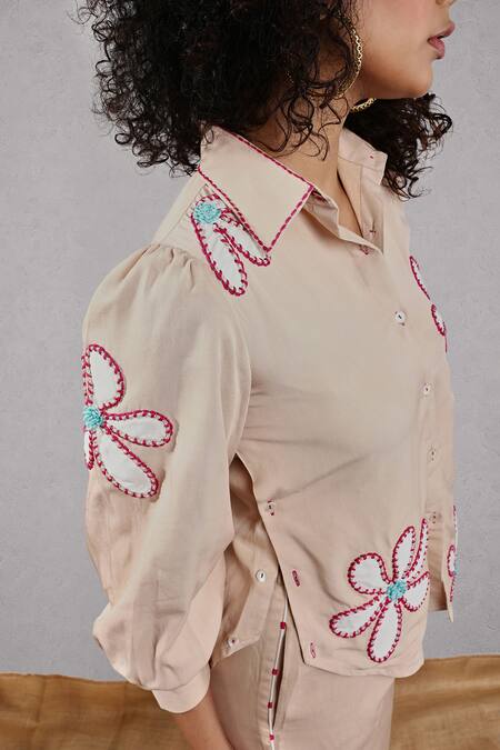 Buy Leela By A Beige Tencel Embroidery Collared Resham Shirt And Pant Set Online at Aza Fashions Buy_Leela By A_Beige Tencel Embroidery Collared Resham Shirt And Pant Set _Online_at_Aza_Fashions