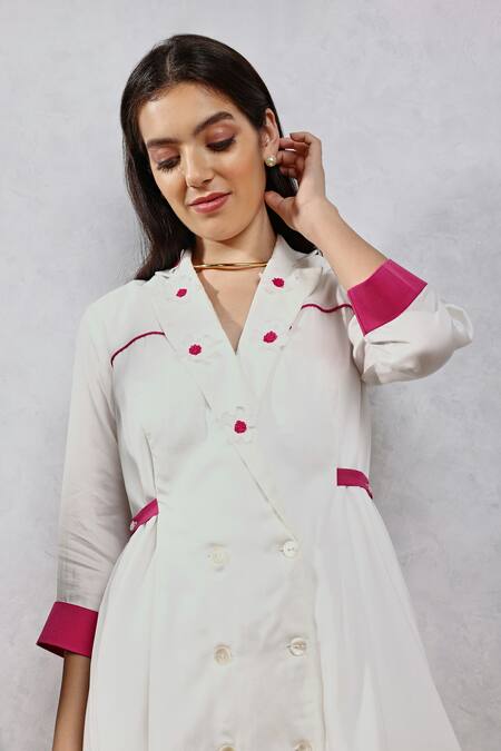 Leela By A White Tencel, Cotton Embroidery Collared Applique Midi Shirt Dress Online at Aza Fashions Leela By A_White Tencel, Cotton Embroidery Collared Applique Midi Shirt Dress _Online_at_Aza_Fashions