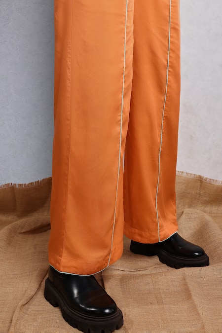 Leela By A Orange Tencel, Cotton Embroidery French Knots Applique Shirt And Pant Set Online at Aza Fashions Leela By A_Orange Tencel, Cotton Embroidery French Knots Applique Shirt And Pant Set _Online_at_Aza_Fashions