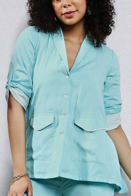 Buy Leela By A Blue Tencel, Cotton Solid Blazer And Pant Set Online at Aza Fashions Buy_Leela By A_Blue Tencel, Cotton Solid Blazer And Pant Set _Online_at_Aza_Fashions