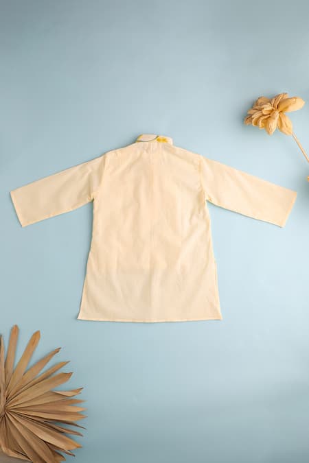 Buy_Cute Couture_Beige Cotton Embroidered Thread Leaf Vine Kurta And Pant Set _Online_at_Aza_Fashions