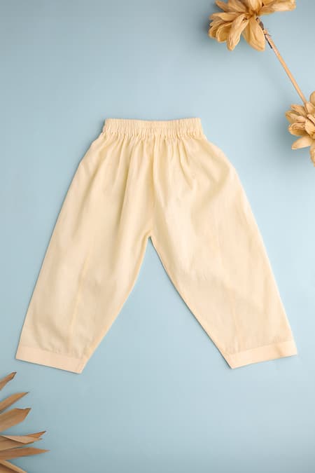 Shop_Cute Couture_Beige Cotton Embroidered Thread Leaf Vine Kurta And Pant Set _Online_at_Aza_Fashions