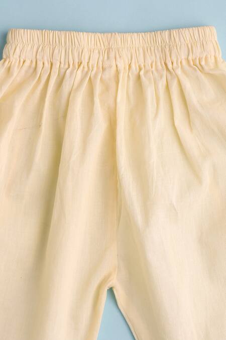 Cute Couture_Beige Cotton Embroidered Thread Leaf Vine Kurta And Pant Set _at_Aza_Fashions