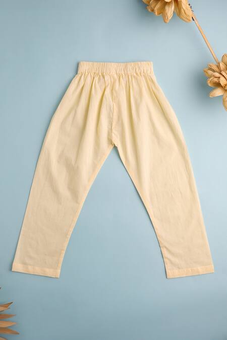 Shop_Cute Couture_Beige Cotton Embroidery Leaf Vine Thread Kurta And Pant Set _Online_at_Aza_Fashions