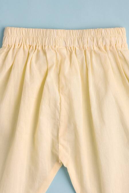 Cute Couture_Beige Cotton Embroidery Leaf Vine Thread Kurta And Pant Set _at_Aza_Fashions