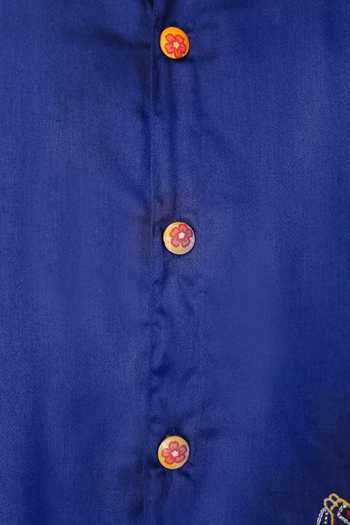 Cute Couture_Blue Rayon, Cotton Beads Camel Motif Embroidered Kurta And Dhoti Pant Set _Online_at_Aza_Fashions