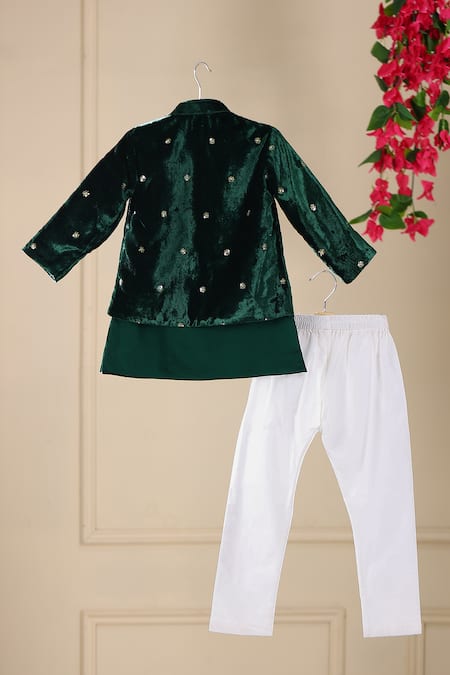 Shop_Cute Couture_Green Velvet, Cotton Sequins Embroidered Jacket Pant Set _at_Aza_Fashions