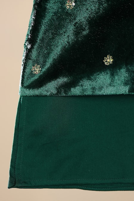 Cute Couture_Green Velvet, Cotton Sequins Embroidered Jacket Pant Set _at_Aza_Fashions