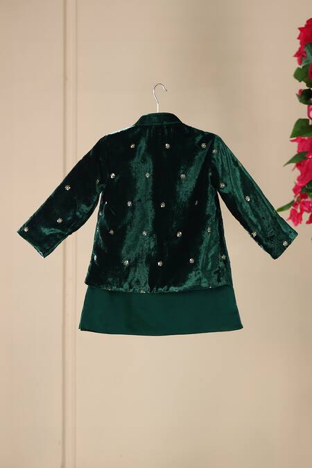 Buy_Cute Couture_Green Velvet, Cotton Sequins Embroidered Jacket Pant Set 