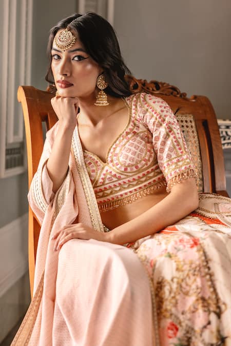 Falguni Shane Peacock Crystal Floral Printed Lehenga Set 